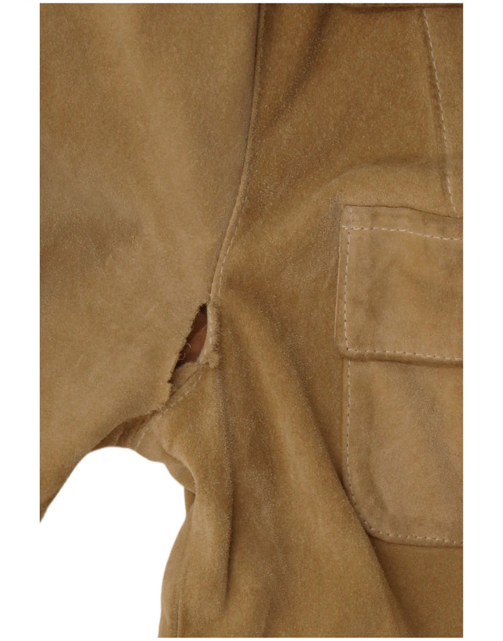 Giacca vintage in pelle scamosciata da donna UK 8 piccola Beige