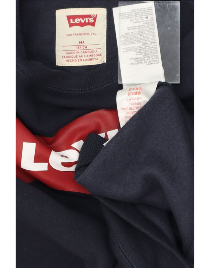 LEVI'S Boys Graphic Sweatshirt Jumper 13-14 Years Navy Blue Cotton Vintage Levi's and Second-Hand Levi's from Messina Hembry 