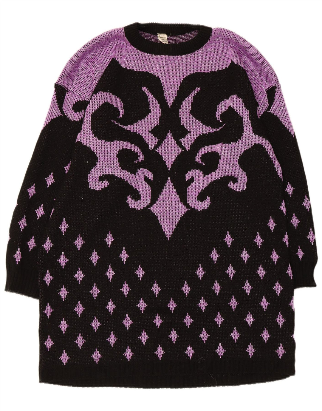 Abito maglione vintage da donna con motivo astratto UK 14 Viola medio