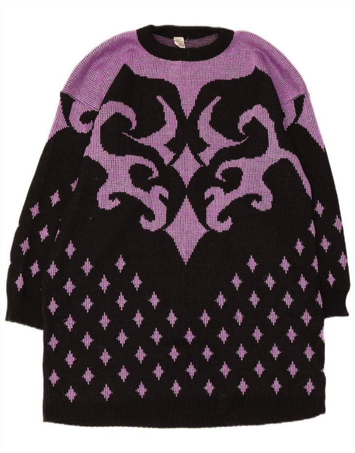 Abito maglione vintage da donna con motivo astratto UK 14 Viola medio