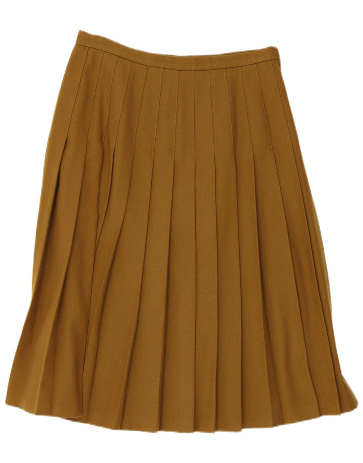 Gonna a pieghe vintage da donna a coltello EU 40 media W30 lana kaki