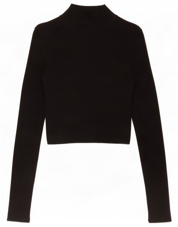 Topshop Top corto da donna a maniche lunghe UK 8 piccolo in viscosa nera