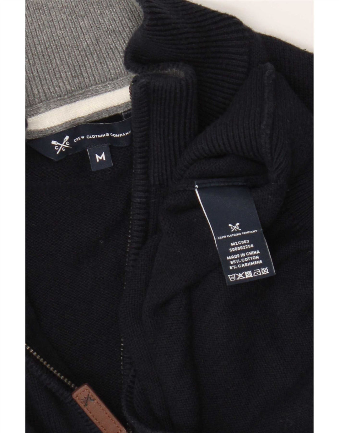 Crew Clothing Maglione da uomo con collo con zip, cotone medio blu navy
