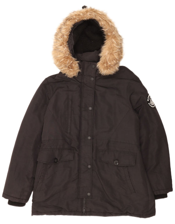 Giacca parka oversize da donna con cappuccio Superdry UK 16 grande nylon nero