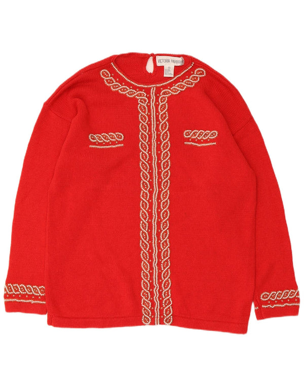 Maglione maglione con scollo a barca da donna Victoria Harbour UK 14 Ramie rosso medio