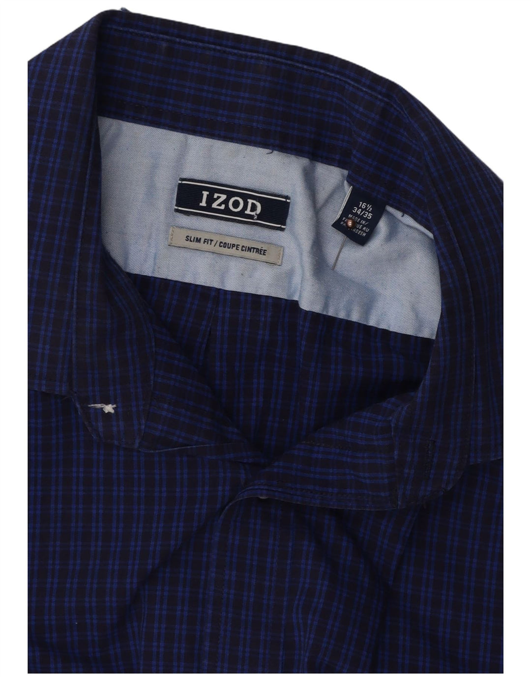 Camicia IZOD da uomo slim fit taglia 16 1/2 grande cotone a quadri blu