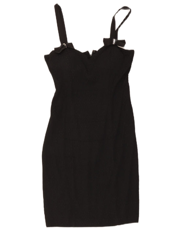 Mini tubino vintage da donna senza maniche UK 12 medio nero maculato