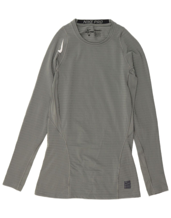 Nike Dri Fit Graphic Top manica lunga da uomo UK 14 Poliestere grigio medio