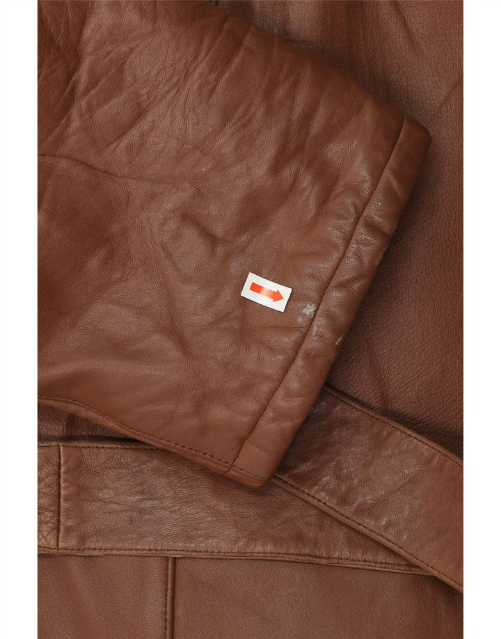 VINTAGE Womens Leather Coat IT 52 2XL Brown Leather