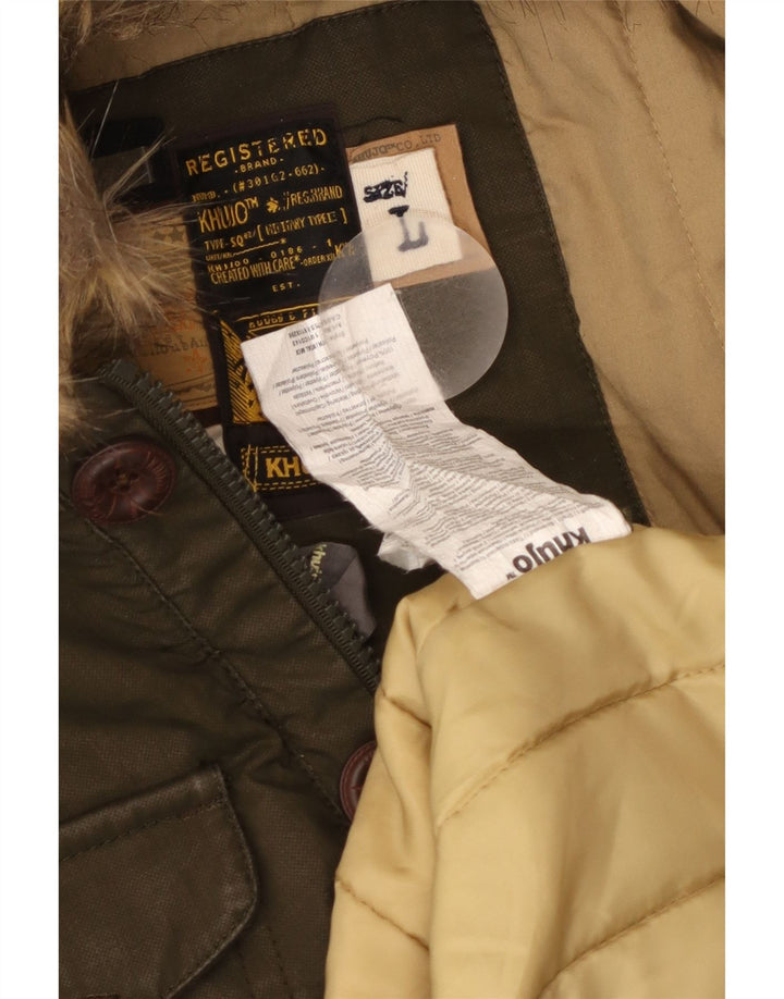 Giacca parka con cappuccio da donna KHUJO UK 14 grande poliestere color block kaki