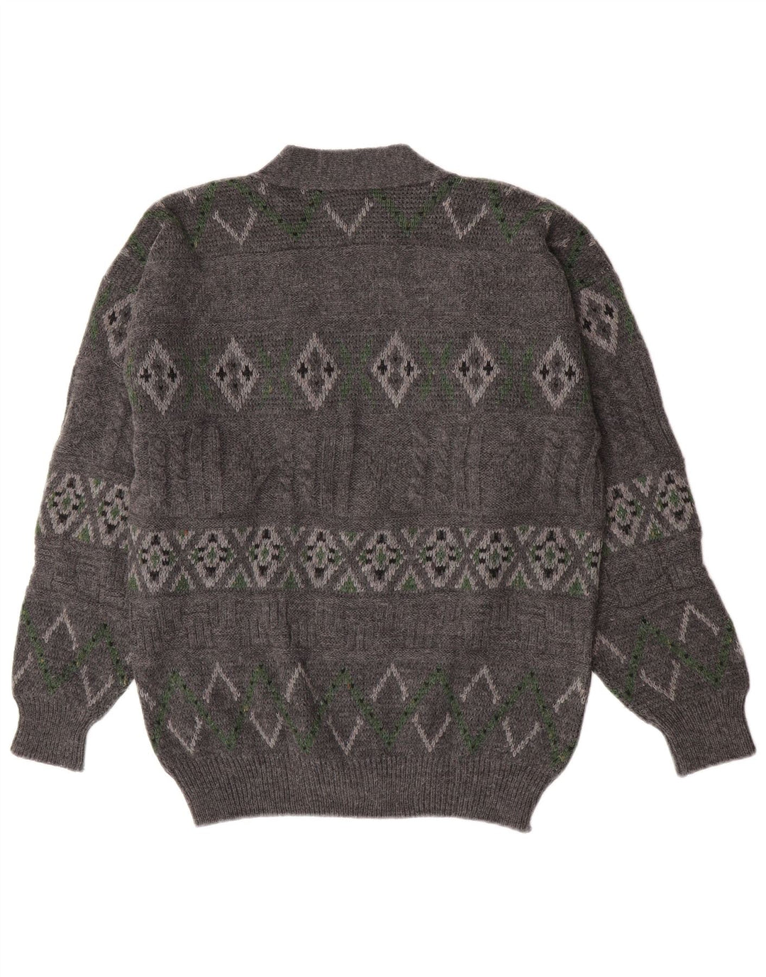Maglione cardigan da uomo vintage grande lana geometrica grigia