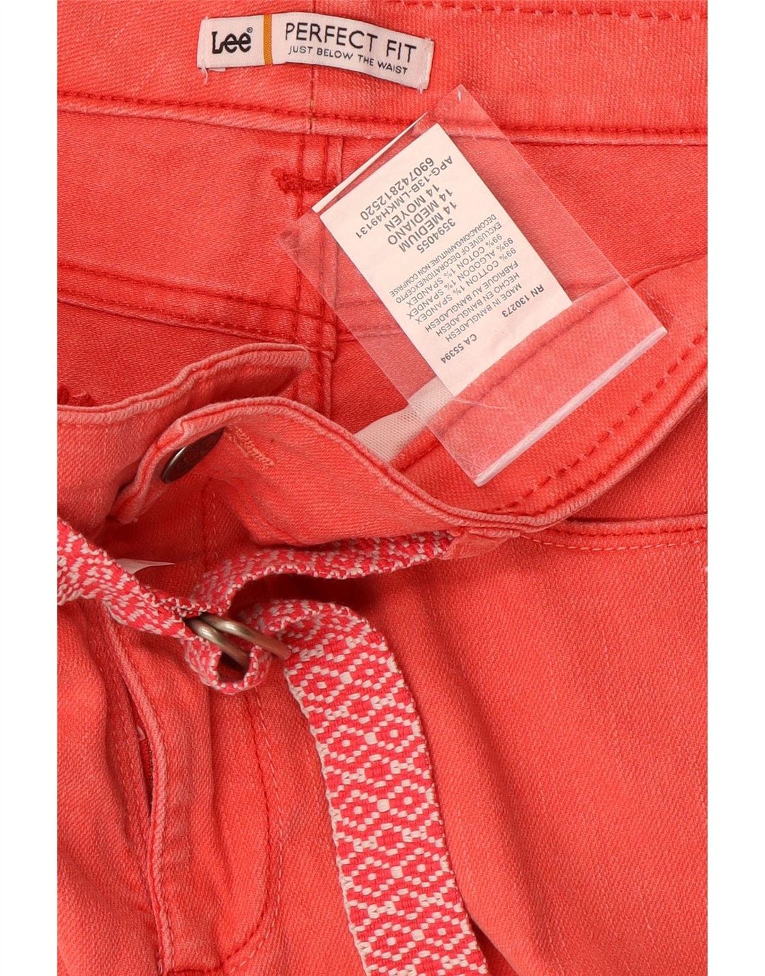 Pantaloncini di jeans LEE da donna vestibilità perfetta US 14 XL W34 cotone rosso