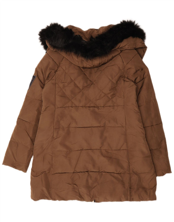 Cappotto imbottito con cappuccio da donna Zara UK 16 grande poliestere marrone