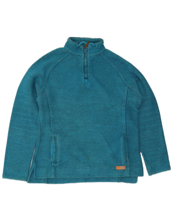 Felpa da donna con collo con zip Weird Fish, maglione UK 16, grande cotone blu