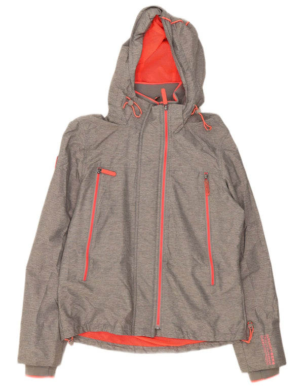 Giacca antipioggia da donna con cappuccio Superdry UK 14 grande nylon grigio