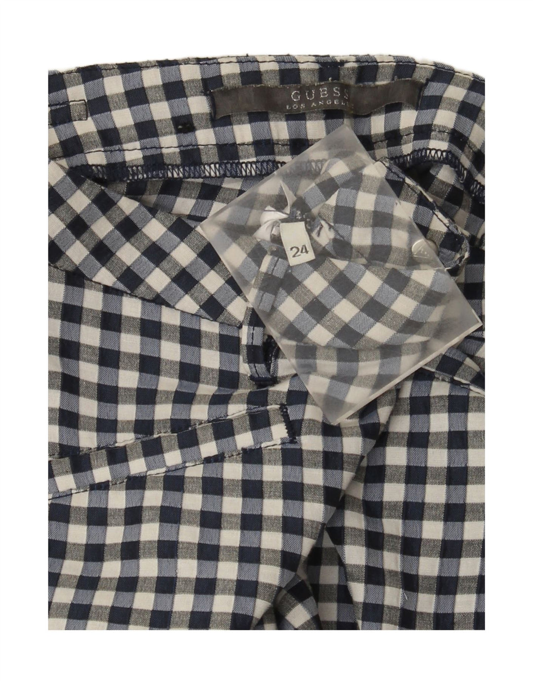 Pantaloni casual slim da donna Guess W24 L26 a quadretti blu navy