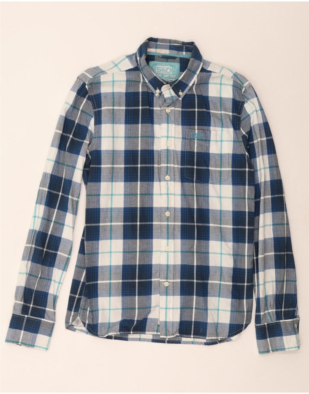 Camicia da uomo in flanella SUPERDRY XL in cotone a quadri blu navy