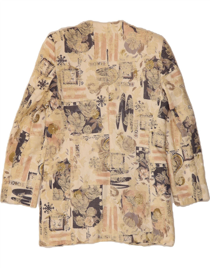 LIBRA Womens 1 Button Blazer Jacket UK 10 Small  Beige Floral Viscose Vintage Libra and Second-Hand Libra from Messina Hembry 