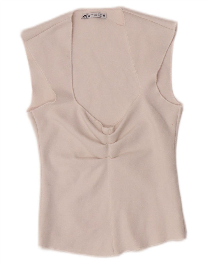 Top corto senza maniche da donna Zara in camicetta UK 8 piccola in viscosa bianca
