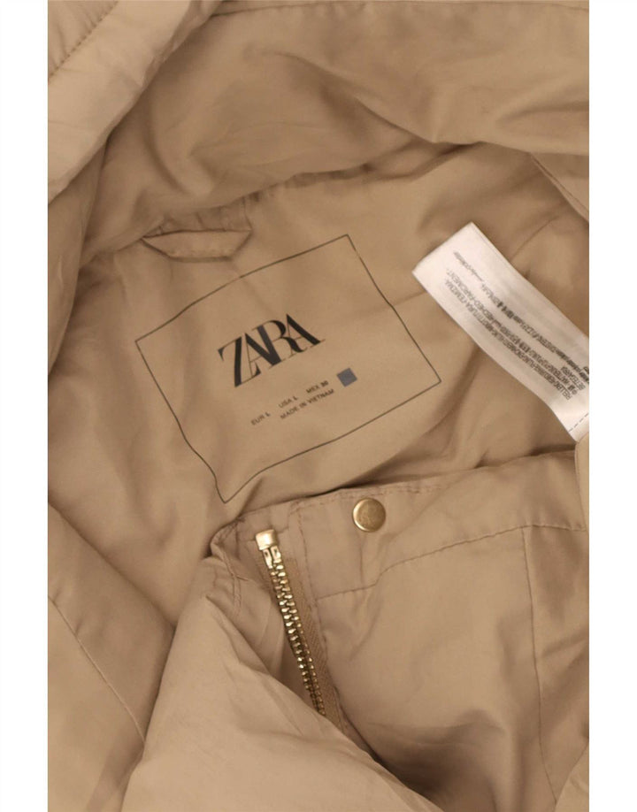 Cappotto imbottito senza maniche con cappuccio da donna Zara UK 16 grande poliestere beige