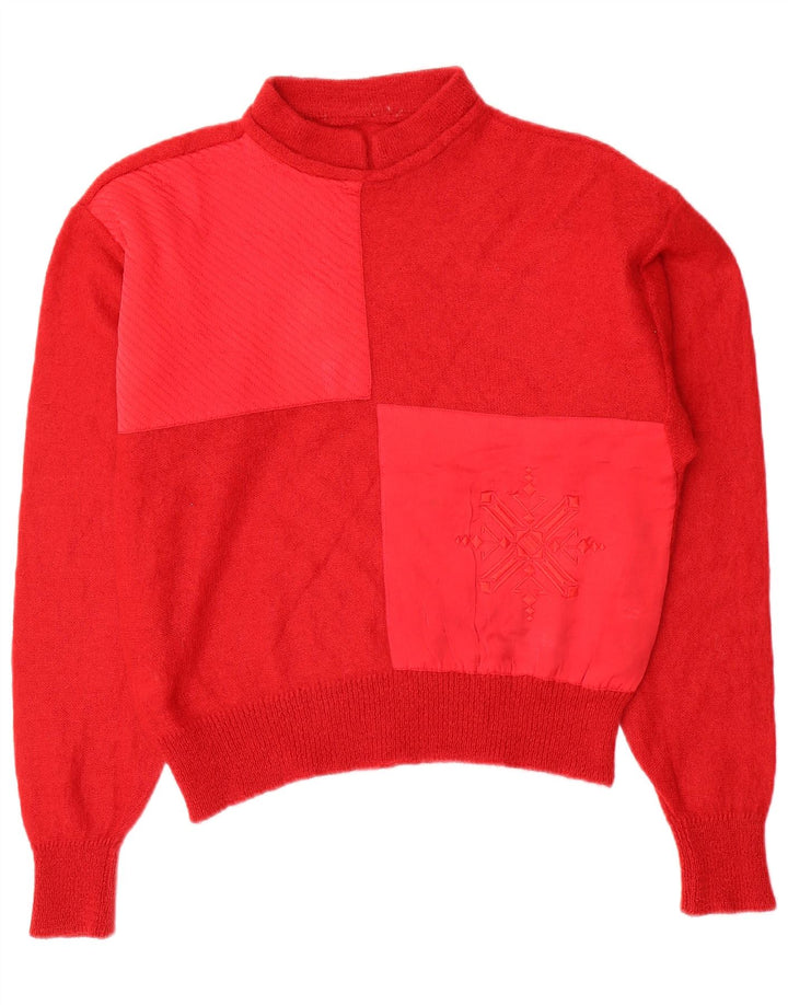 Maglione vintage da donna con collo dolcevita UK 12 Blocco colore rosso medio