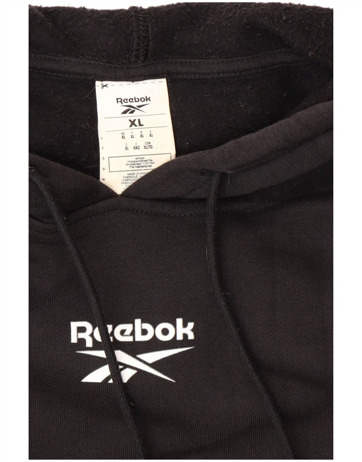 REEBOK Felpa con cappuccio grafica da uomo XL in cotone nero