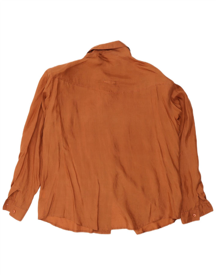 Camicetta camicia vintage da donna UK 16 grande seta arancione