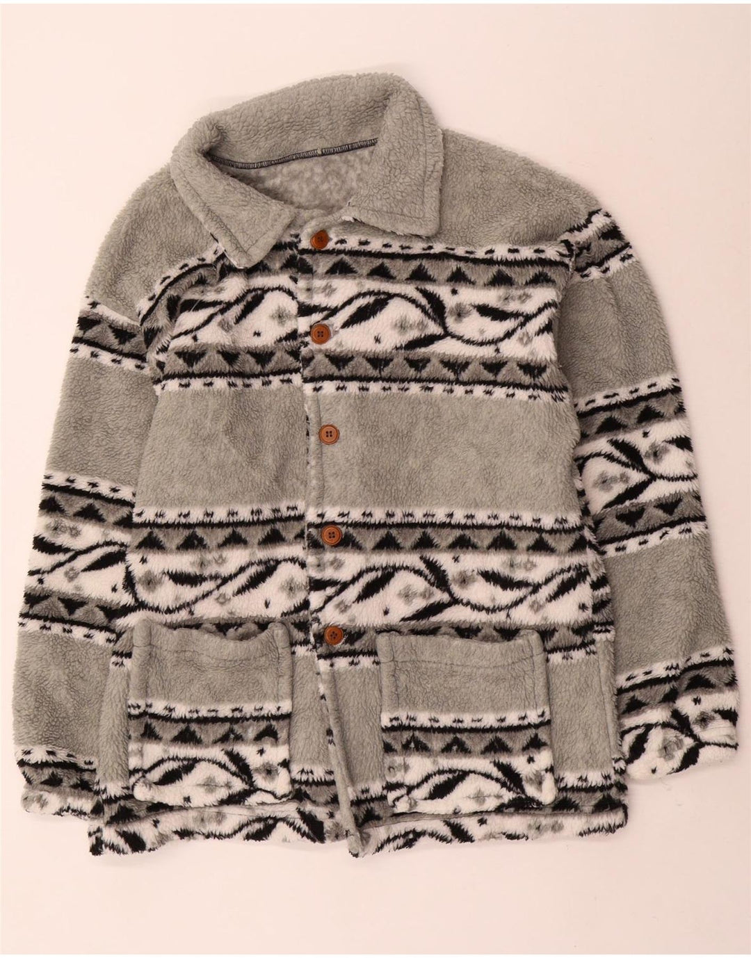Giacca in pile vintage da uomo UK 38 Grigio medio Fair Isle