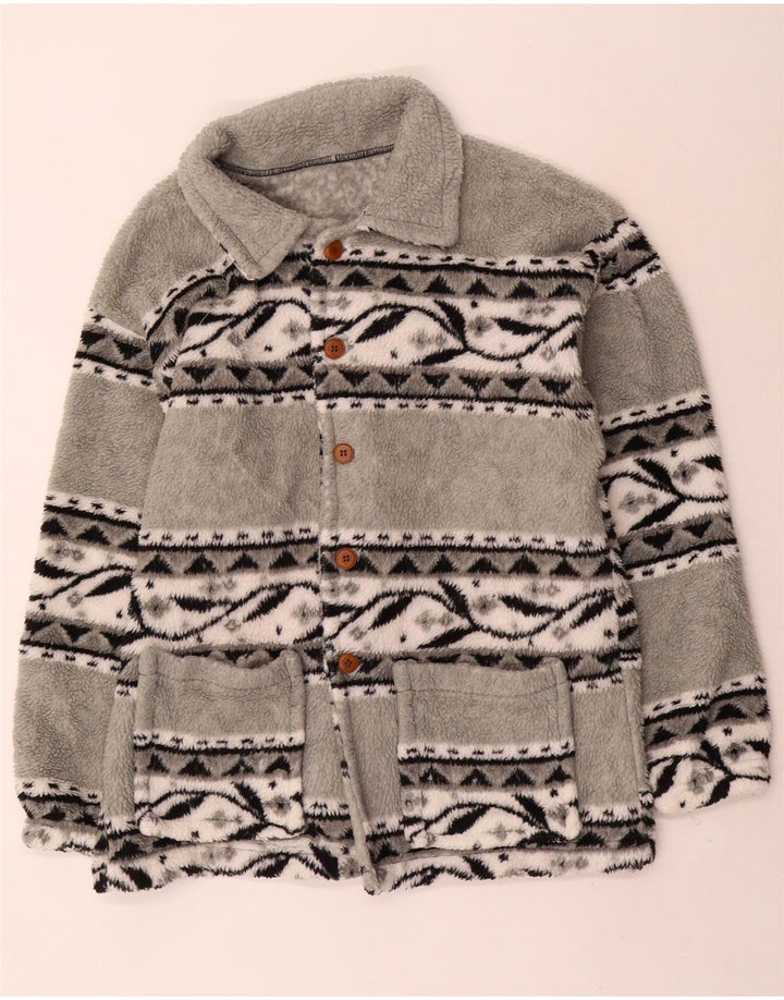 Giacca in pile vintage da uomo UK 38 Grigio medio Fair Isle