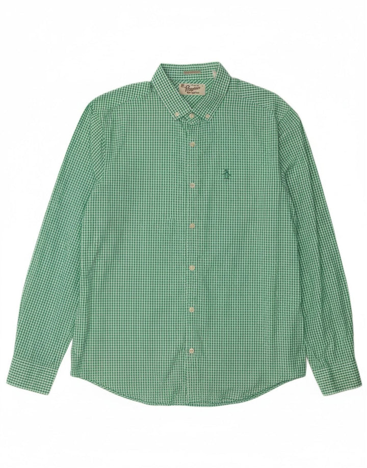 PENGUIN Mens Heritage Slim Fit Shirt Large Green Gingham Cotton