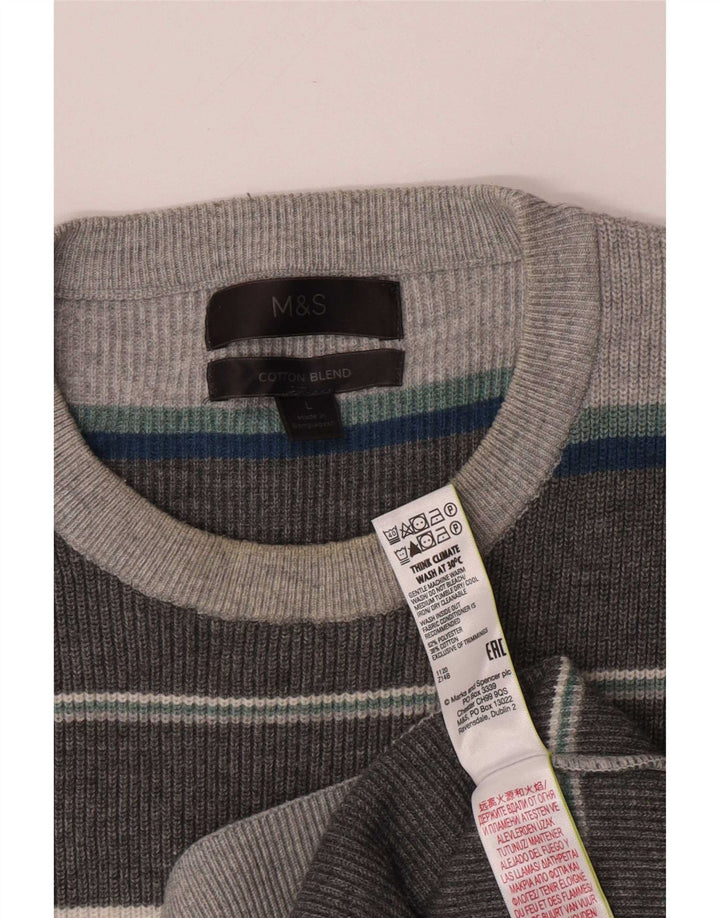 Maglione maglione girocollo da uomo Marks & Spencer grande poliestere a righe grigie