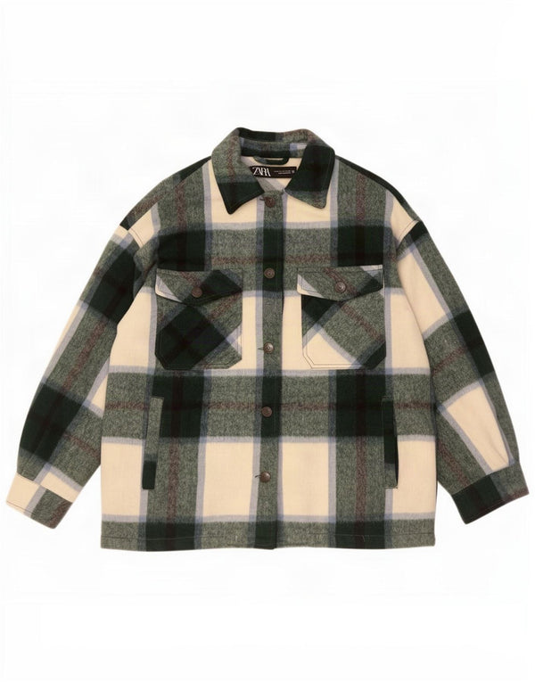 Giacca utilitaria oversize da donna Zara UK 6 XS Acrilico a quadri verdi