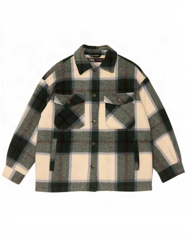 Giacca utilitaria oversize da donna Zara UK 6 XS Acrilico a quadri verdi