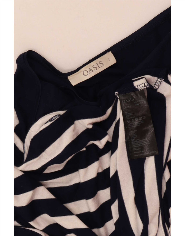 Top da donna a maniche lunghe Oasis UK 14 Large in viscosa a righe blu navy