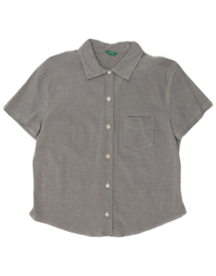 Camicia a maniche corte da donna Benetton UK 14 Cotone grigio medio