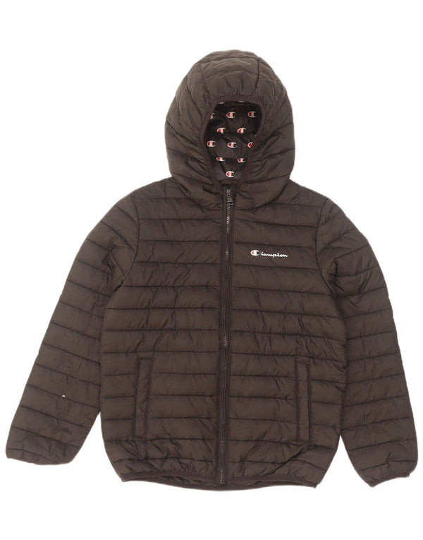 Champion Boys Hooded Padded Jacket 11-12 Years Large Black Polyester