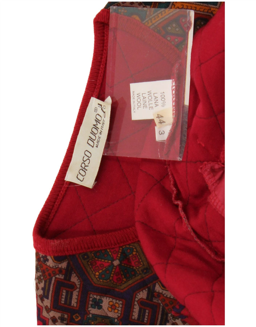 Maglione cardigan da donna VINTAGE IT 44 Lana geometrica rosso medio
