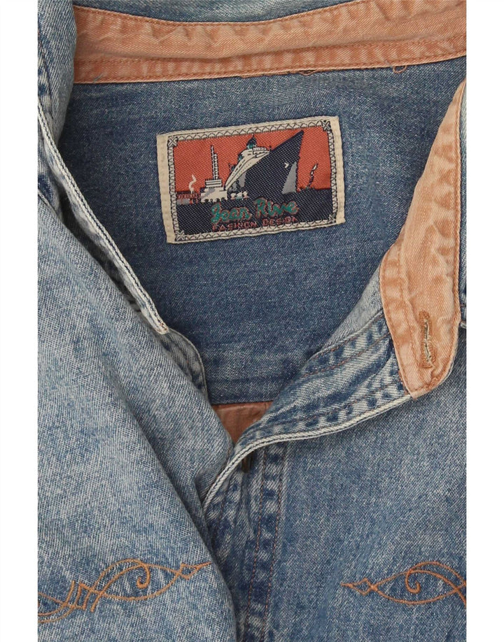 Camicia in denim da uomo Jean Rive XL blu color block