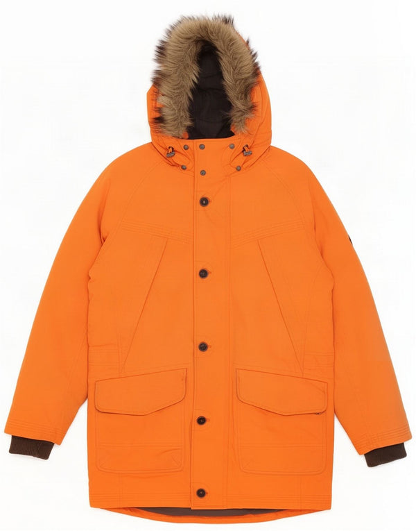 Timberland Parka da uomo imbottito con cappuccio UK 40 Large Orange Cotton
