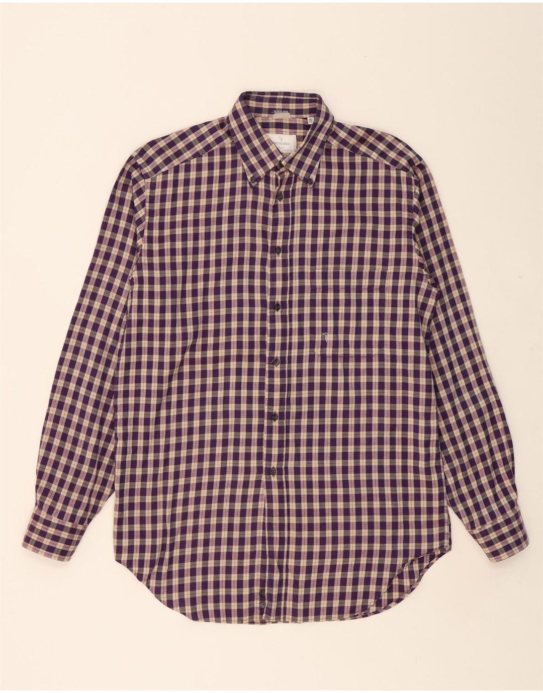 TRUSSARDI Mens Shirt Size 40 15 1/2 Medium Purple Check Vintage Trussardi and Second-Hand Trussardi from Messina Hembry 