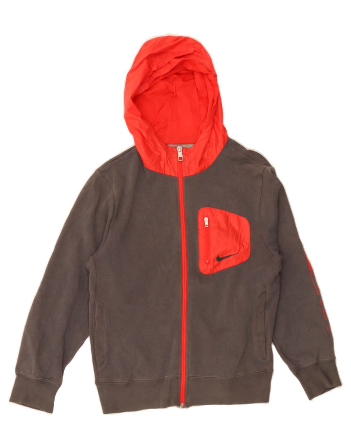 NIKE Boys Graphic Zip Hoodie Sweater 10-11 Years Medium  Grey Colourblock Vintage Nike and Second-Hand Nike from Messina Hembry 