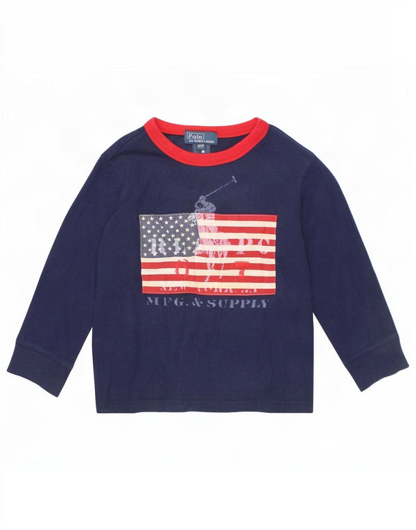 Polo Ralph Lauren Boys Graphic Top Long Sleeve 2-3 Years Navy Blue Cotton