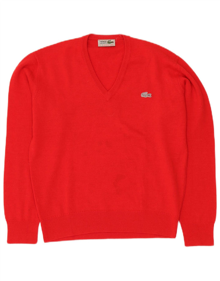 Maglione maglione da uomo con scollo a V vestibilità ampia LACOSTE taglia 2 XS lana rossa