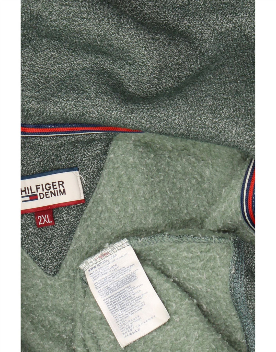 TOMMY HILFIGER Maglione con cappuccio e zip da uomo 2XL cotone verde