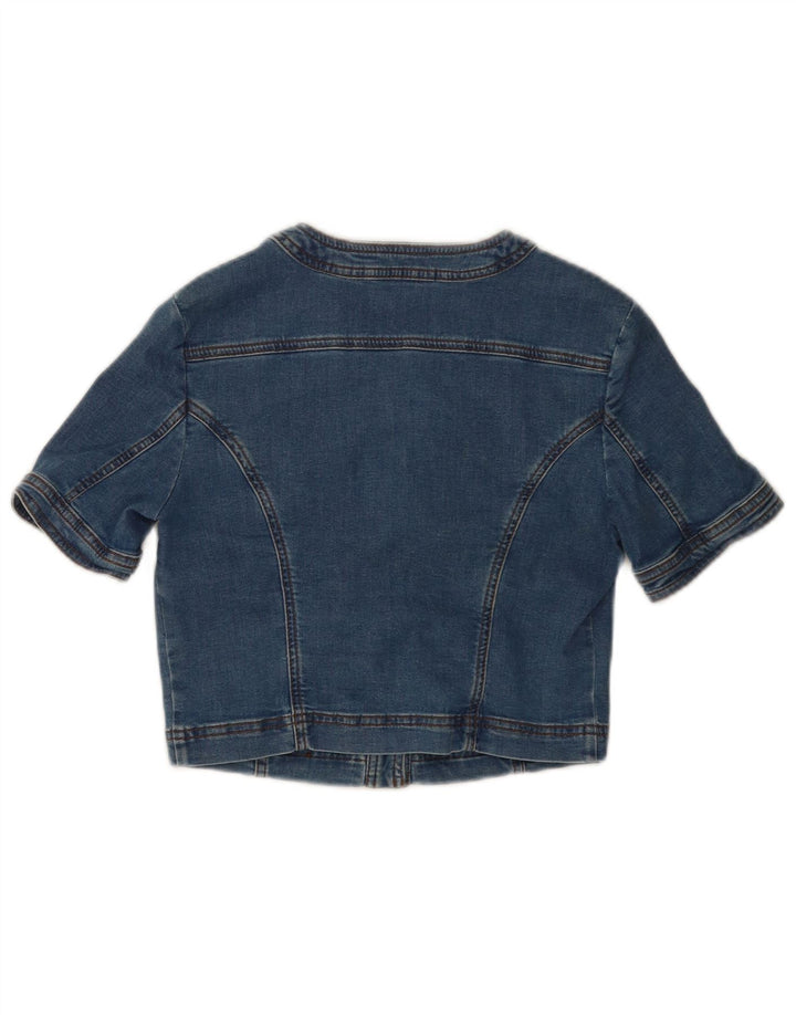 Giacca in denim a maniche corte da donna Sisley UK 8 piccola in cotone blu