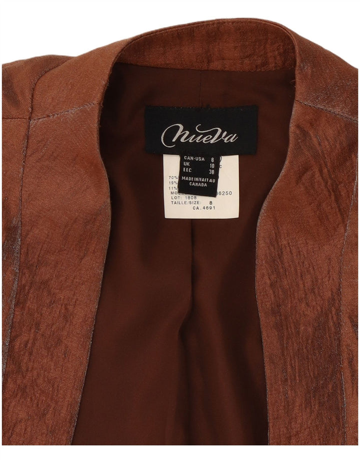 Giacca blazer vintage da donna con maniche a 3/4 UK 10 Small Rayon marrone