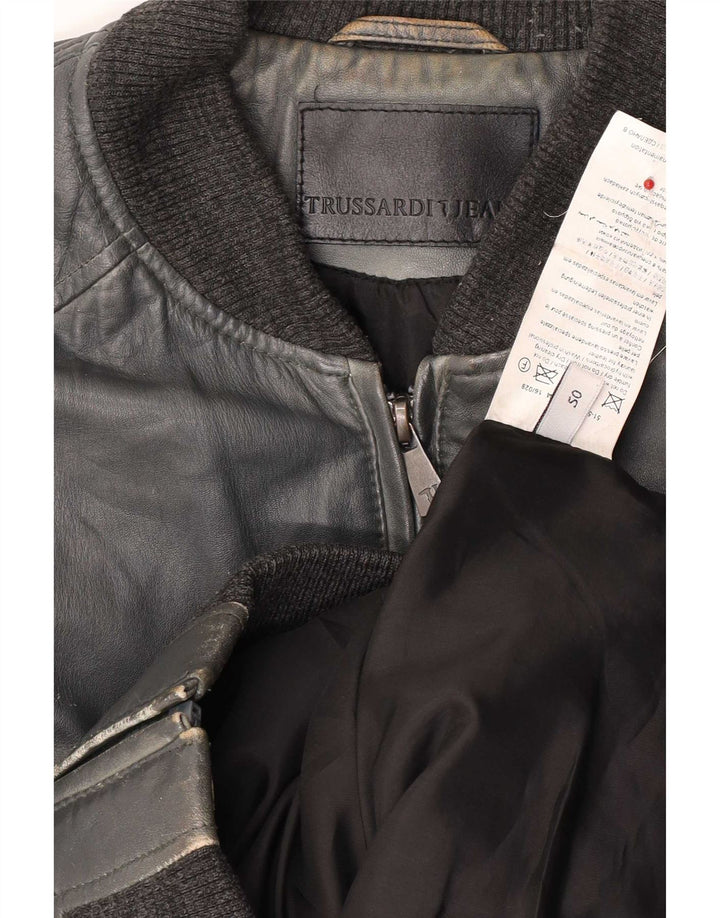 Giubbotto Bomber in Pelle Donna Trussardi Jeans IT 50 XL Blu Navy