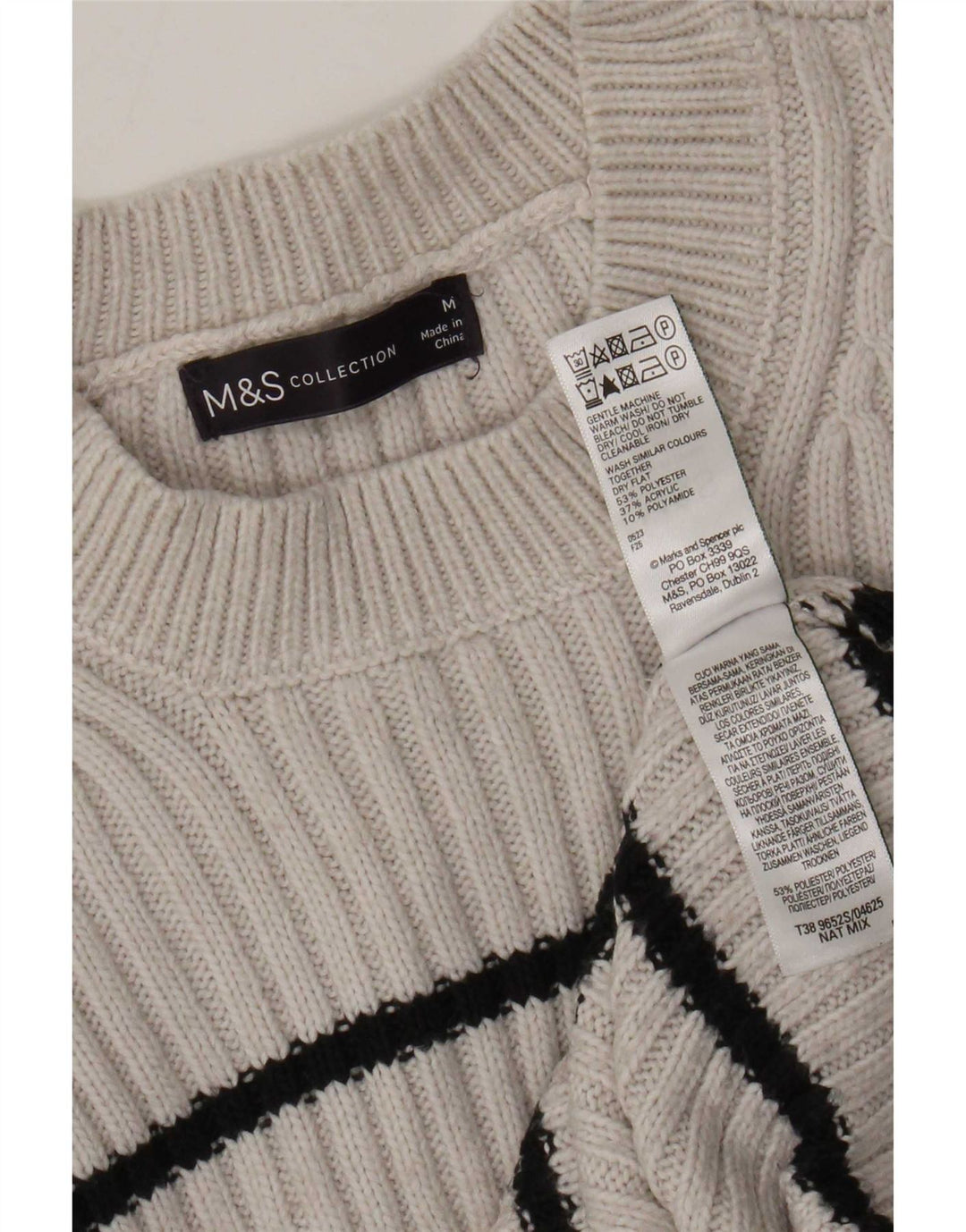 Maglione maglione girocollo da donna Marks & Spencer UK 14 Grigio medio a righe