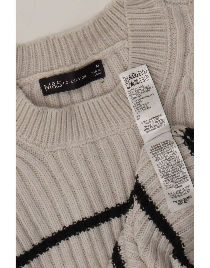 Maglione maglione girocollo da donna Marks & Spencer UK 14 Grigio medio a righe