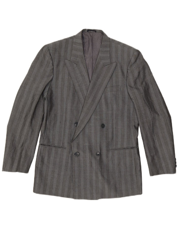 Giacca blazer doppiopetto vintage da uomo IT 48 grigio medio a righe